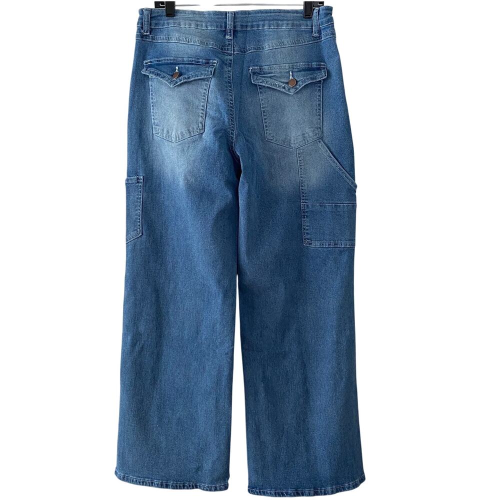 NWT ~ Women's Wide Leg Carpenter Pockets Denim Blue Jeans ~ Size XL